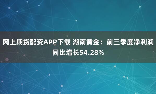 网上期货配资APP下载 湖南黄金：前三季度净利润同比增长54.28%